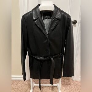 Adler Collection Women’s Size Large Black Leather Belted Coat Jacket